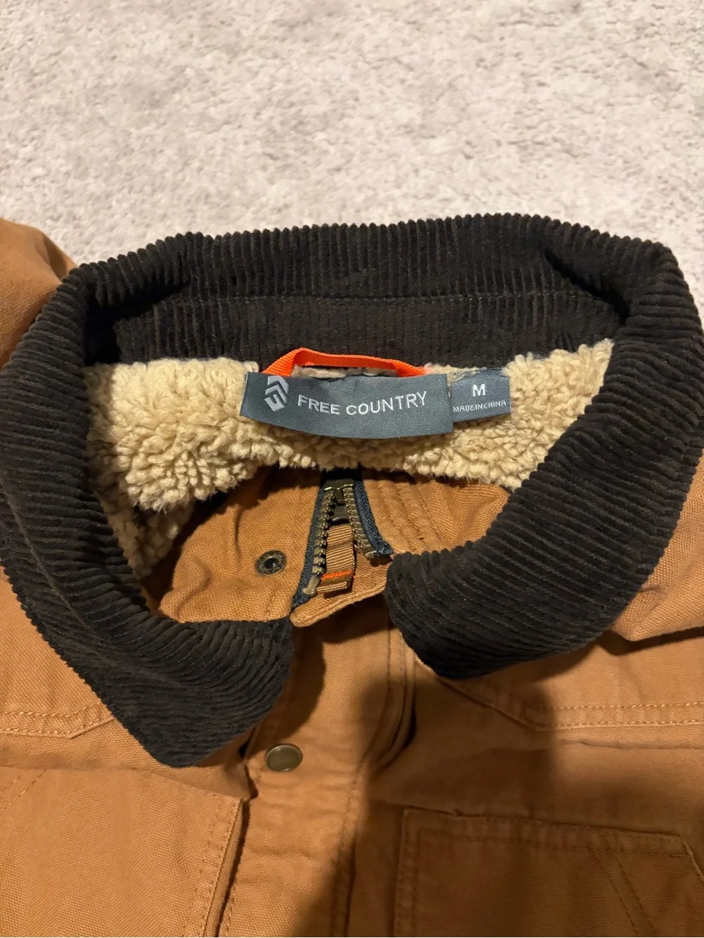 Free Country Brown Work Jacket with Black Corduroy Collar